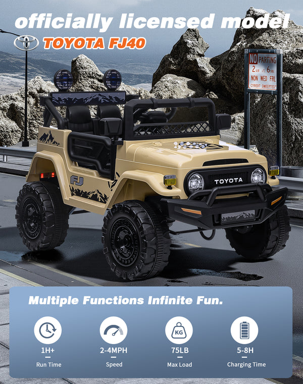 KerryYoo SQ3 12V Toyota SUV Power Wheels Jeep with Parental Remote Control 4WD Ride on Toys for Kids 4-8 Electric Car to Drive, Spring Suspension, 3 Speeds, LED Lights, Bluetooth