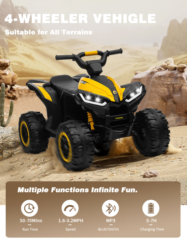 KerryYoo AT2 Kids ATV,12V 4 Wheeler for Kids 3-6,Electric Toddler Ride On Toys,Remote Control, High/Low Speeds, LED Lights, Bluetooth, and Off-Road Tires