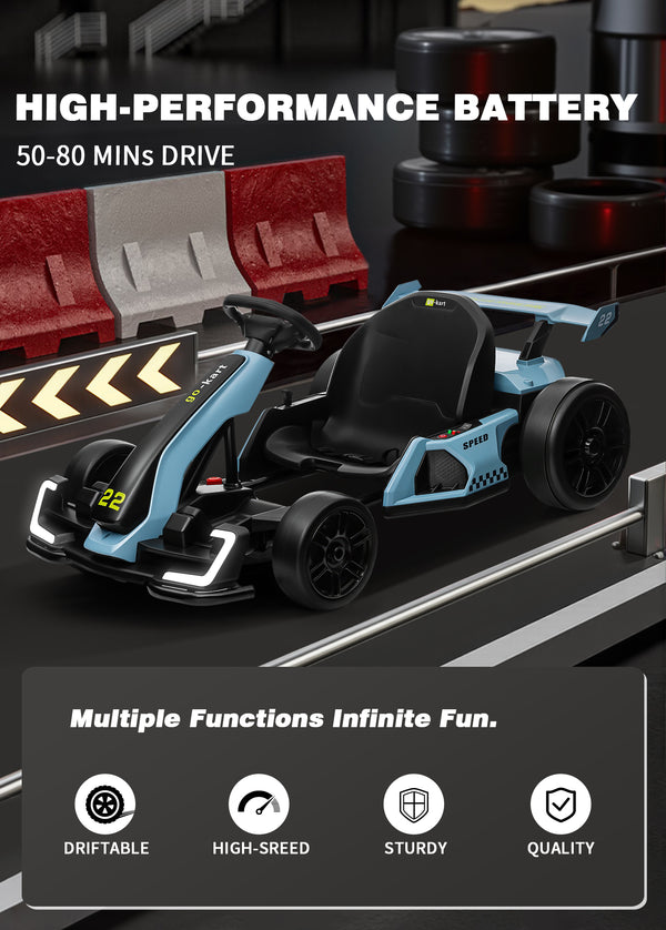 KerryYoo K61 Go Kart Electric Drift Kart with Length Adjustable Seat, 24V Outdoor Ride on Toy with 4 Speed Mode, Crazy Cart for Kids 6-12 Years Old, Fast 300W Motor, 8.5 MPH, Bluetooth