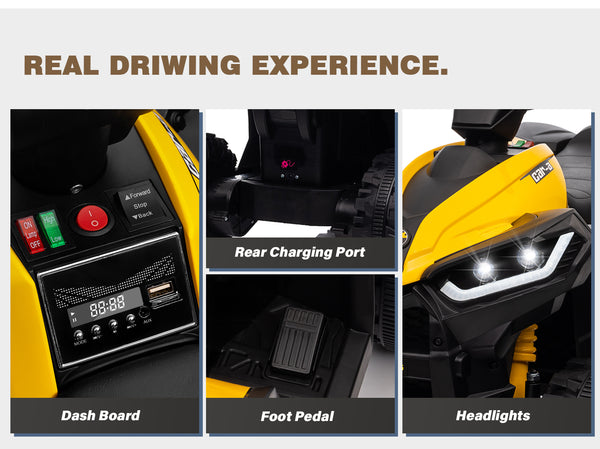 KerryYoo AT2 Kids ATV,12V 4 Wheeler for Kids 3-6,Electric Toddler Ride On Toys,Remote Control, High/Low Speeds, LED Lights, Bluetooth, and Off-Road Tires