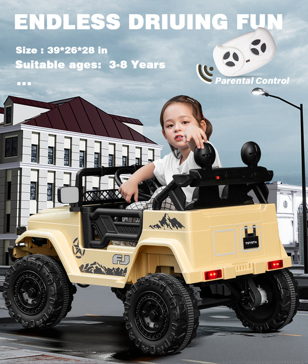 KerryYoo SQ3 12V Toyota SUV Power Wheels Jeep with Parental Remote Control 4WD Ride on Toys for Kids 4-8 Electric Car to Drive, Spring Suspension, 3 Speeds, LED Lights, Bluetooth