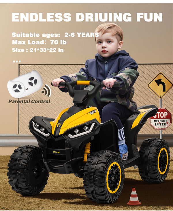 KerryYoo AT2 Kids ATV,12V 4 Wheeler for Kids 3-6,Electric Toddler Ride On Toys,Remote Control, High/Low Speeds, LED Lights, Bluetooth, and Off-Road Tires