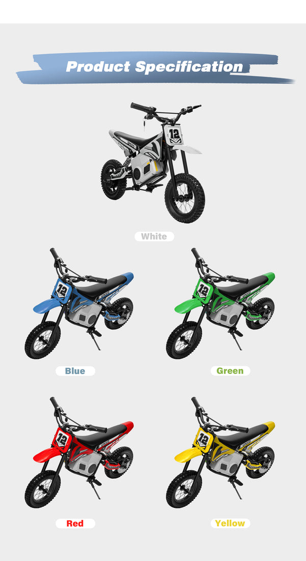 KerryYoo C11 36V 350W Electric Dirt Bike for Kids 8-14, Up to 16MPH Off-Road Electric Motorcycle with Explosion-Proof Tires, Twist Grip Throttle, Spring Suspension,Kids Ride On Dirtbike