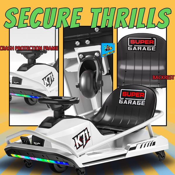 KerryYoo K71 24V Drift Kart, Crazy Cart with 300W Brushless Motor, 12 mph, High/Low Speed Switch, 360° Drifting, Electric Go Kart for Kids Ages 6-12, 130 lbs Capacity
