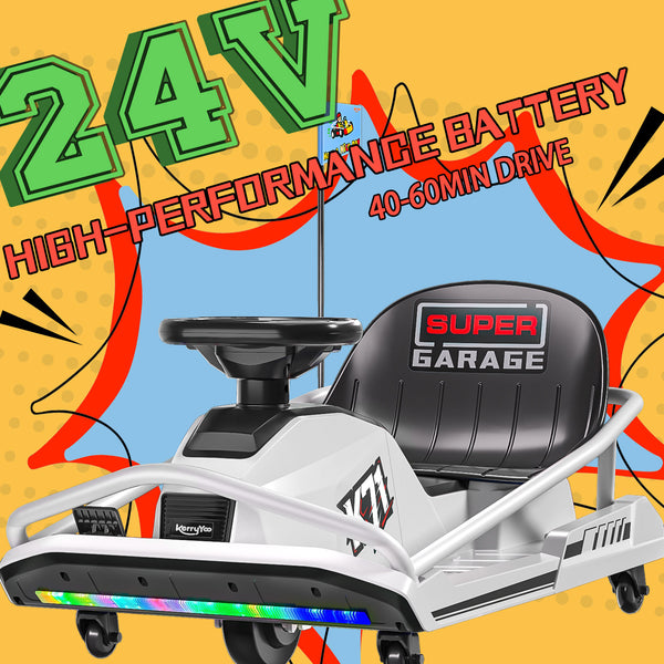 KerryYoo K71 24V Drift Kart, Crazy Cart with 300W Brushless Motor, 12 mph, High/Low Speed Switch, 360° Drifting, Electric Go Kart for Kids Ages 6-12, 130 lbs Capacity