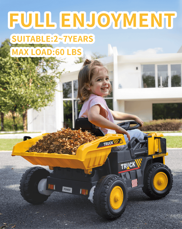 KerryYoo DT6 Ride on Dump Truck, Construction Vehicles Tractor Power Wheels Kids Electric Car Ride on Toys Excavator for Toddlers with Electric Dump Bed,Remote Control,Bluetooth,Music,Shovel