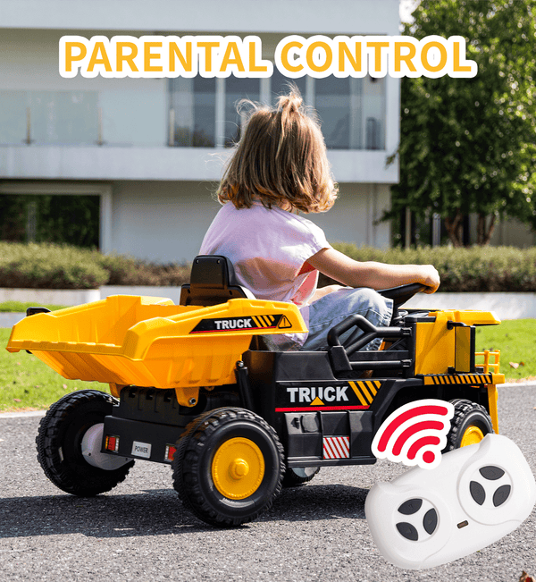 KerryYoo DT6 Ride on Dump Truck, Construction Vehicles Tractor Power Wheels Kids Electric Car Ride on Toys Excavator for Toddlers with Electric Dump Bed,Remote Control,Bluetooth,Music,Shovel