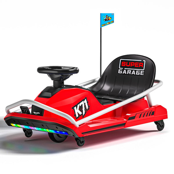 KerryYoo K71 24V Drift Kart, Crazy Cart with 300W Brushless Motor, 12 mph, High/Low Speed Switch, 360° Drifting, Electric Go Kart for Kids Ages 6-12, 130 lbs Capacity