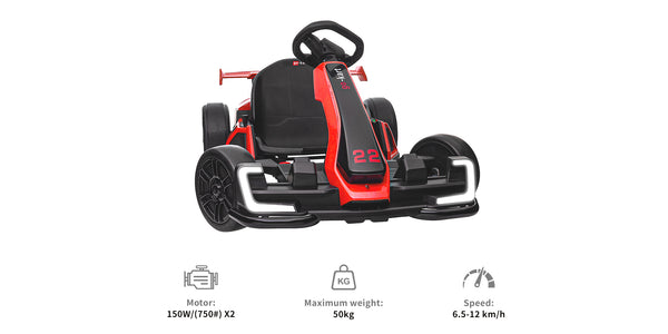 KerryYoo K61 Go Kart Electric Drift Kart with Length Adjustable Seat, 24V Outdoor Ride on Toy with 4 Speed Mode, Crazy Cart for Kids 6-12 Years Old, Fast 300W Motor, 8.5 MPH, Bluetooth