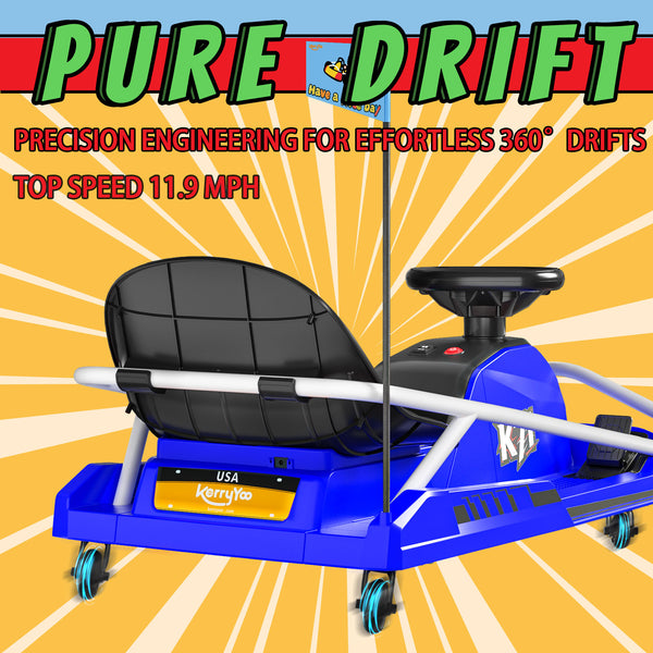 KerryYoo K71 24V Drift Kart, Crazy Cart with 300W Brushless Motor, 12 mph, High/Low Speed Switch, 360° Drifting, Electric Go Kart for Kids Ages 6-12, 130 lbs Capacity