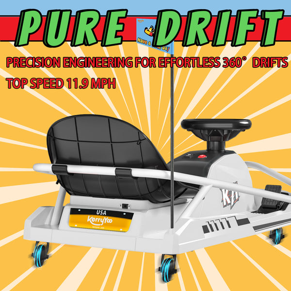 KerryYoo K71 24V Drift Kart, Crazy Cart with 300W Brushless Motor, 12 mph, High/Low Speed Switch, 360° Drifting, Electric Go Kart for Kids Ages 6-12, 130 lbs Capacity