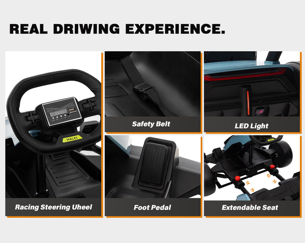 KerryYoo K61 Go Kart Electric Drift Kart with Length Adjustable Seat, 24V Outdoor Ride on Toy with 4 Speed Mode, Crazy Cart for Kids 6-12 Years Old, Fast 300W Motor, 8.5 MPH, Bluetooth