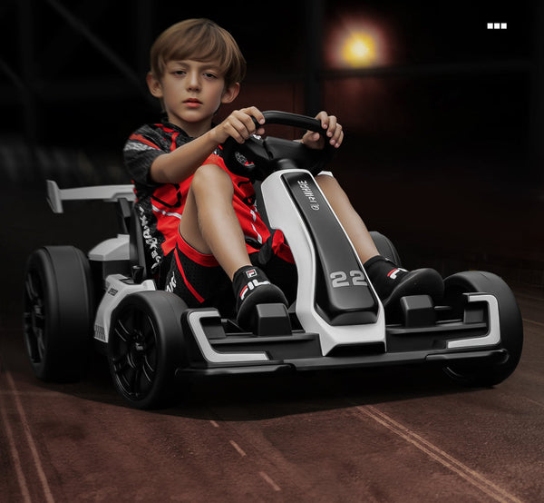 KerryYoo K61 Go Kart Electric Drift Kart with Length Adjustable Seat, 24V Outdoor Ride on Toy with 4 Speed Mode, Crazy Cart for Kids 6-12 Years Old, Fast 300W Motor, 8.5 MPH, Bluetooth