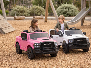 KerryYoo SQ7 Ride on Toys Car, 24V Truck RAM 2500 Rebel Electric Vehicle for Kids, Pickup Truck, 2 Seater, Bed Storage, Remote Control, Safety Belt, Music - Electric Truck for kids