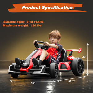 KerryYoo K61 Go Kart Electric Drift Kart with Length Adjustable Seat, 24V Outdoor Ride on Toy with 4 Speed Mode, Crazy Cart for Kids 6-12 Years Old, Fast 300W Motor, 8.5 MPH, Bluetooth - Electric Drift Kart for kids