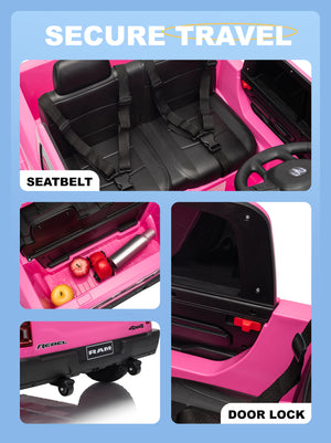 KerryYoo SQ7 2 Seater 24V Ride on Toys for Big Kids, Licensed RAM Kids Electric Truck Car with Remote Control, Storage Bed,1.9-4.4 MPH, Seat Belts - Electric Truck for kids