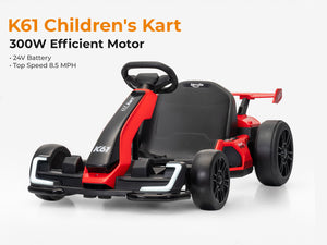Kids Electric Drift Go Kart Ages 6-12 | KerryYoo K61 24V 300W Motor, Adjustable Seat, EVA Tires, 8.5 MPH - Electric Drift Kart for kids