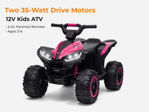 KerryYoo AT2 Kids ATV | 12V Electric 4 Wheeler for Kids Ages 3-6 | Remote Control, LED Lights & Bluetooth - Electric ATV for kids