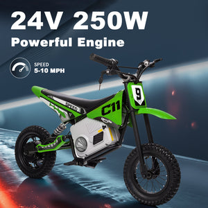 KerryYoo C11 24V 250W Electric Dirt Bike for Kids, Up to 9.3MPH Off-Road Electric Motorcycle with Explosion-Proof Tires, Twist Grip Throttle, Spring Suspension,Kids Ride On Dirtbike - Electric Dirt Bike for kids