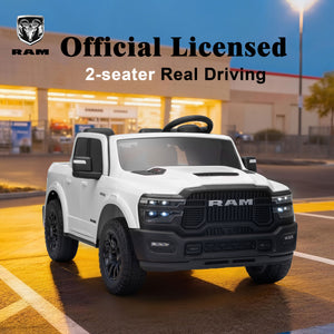 KerryYoo SQ7 2 Seater 24V Ride on Toys for Big Kids, Licensed RAM Kids Electric Truck Car with Remote Control, Storage Bed,1.9-4.4 MPH, Seat Belts - Electric Truck for kids