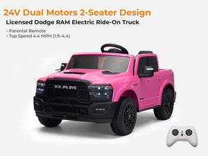 KerryYoo SQ7 Ride on Toys Car, 24V Truck RAM 2500 Rebel Electric Vehicle for Kids, Pickup Truck, 2 Seater, Bed Storage, Remote Control, Safety Belt, Music - Electric Truck for kids
