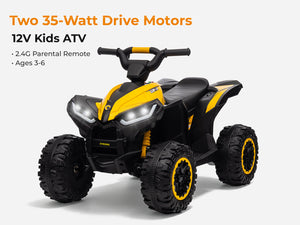 KerryYoo AT2 Kids ATV | 12V Electric 4 Wheeler for Kids Ages 3-6 | Remote Control, LED Lights & Bluetooth - Electric ATV for kids