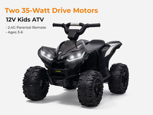 KerryYoo AT2 Kids ATV | 12V Electric 4 Wheeler for Kids Ages 3-6 | Remote Control, LED Lights & Bluetooth - Electric ATV for kids