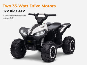KerryYoo AT2 Kids ATV | 12V Electric 4 Wheeler for Kids Ages 3-6 | Remote Control, LED Lights & Bluetooth - Electric ATV for kids