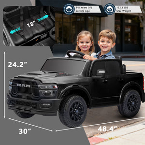 KerryYoo SQ7 2 Seater 24V Ride on Toys for Big Kids, Licensed RAM Kids Electric Truck Car with Remote Control, Storage Bed,1.9-4.4 MPH, Seat Belts - Electric Truck for kids