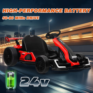 KerryYoo K61 Electric Go Kart – 24V 300W, Ages 6-12 - Electric Drift Kart for kids