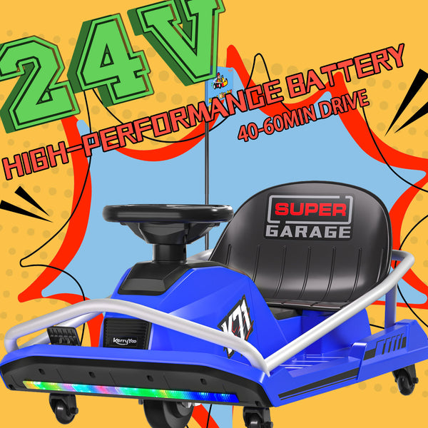 KerryYoo K71 24V Drift Kart, Crazy Cart with 300W Brushless Motor, 12 mph, High/Low Speed Switch, 360° Drifting, Electric Go Kart for Kids Ages 6-12, 130 lbs Capacity