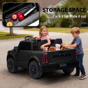 KerryYoo SQ7 2 Seater 24V Ride on Toys for Big Kids, Licensed RAM Kids Electric Truck Car with Remote Control, Storage Bed,1.9-4.4 MPH, Seat Belts - Electric Truck for kids