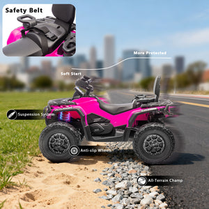 KerryYoo SAT5 24V 2 Seater Kids ATV, Electric 4 Wheeler with Soft Start System, Bluetooth Music, LED Headlights, Spring Shock Absorber, Off-Road Tires - Electric ATV for kids