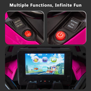 KerryYoo SAT5 24V 2 Seater Kids ATV, Electric 4 Wheeler with Soft Start System, Bluetooth Music, LED Headlights, Spring Shock Absorber, Off-Road Tires - Electric ATV for kids