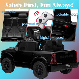 KerryYoo SQ7 2 Seater 24V Ride on Toys for Big Kids, Licensed RAM Kids Electric Truck Car with Remote Control, Storage Bed,1.9-4.4 MPH, Seat Belts - Electric Truck for kids