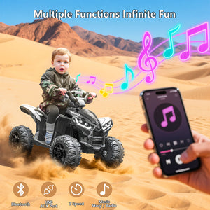 KerryYoo AT2 Kids ATV,12V 4 Wheeler for Kids 3-6,Electric Toddler Ride On Toys,Remote Control, High/Low Speeds, LED Lights, Bluetooth, and Off-Road Tires - Electric ATV for kids