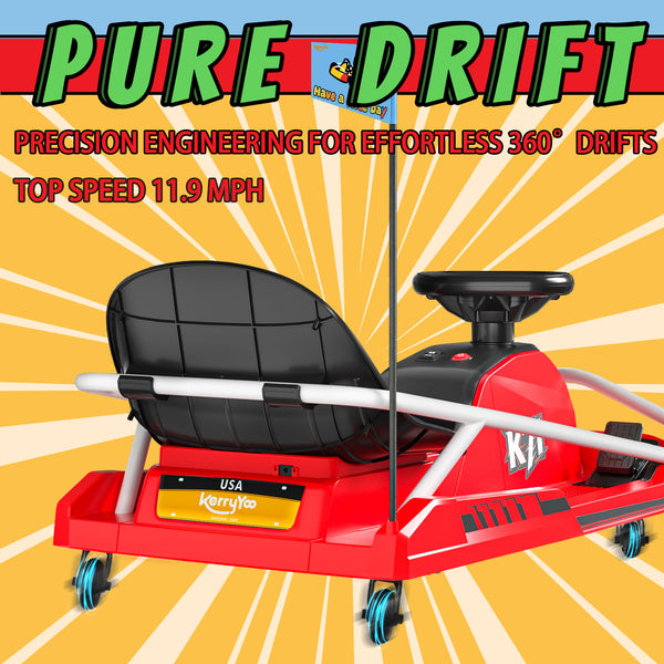 KerryYoo K71 24V Drift Kart, Crazy Cart with 300W Brushless Motor, 12 mph, High/Low Speed Switch, 360° Drifting, Electric Go Kart for Kids Ages 6-12, 130 lbs Capacity