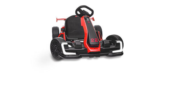 KerryYoo K61 Go Kart Electric Drift Kart Car with Adjustable Seat, 24V Outdoor Ride on Toy with 4 Speed Mode, Crazy Cart for Kids 6-12 Years Old,Fast 300W Motor,8.5 MPH, LED Lights, Bluetooth - Red