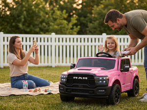 KerryYoo SQ7 Ride on Toys Car, 24V Truck RAM 2500 Rebel Electric Vehicle for Kids, Pickup Truck, 2 Seater, Bed Storage, Remote Control, Safety Belt, Music - Electric Truck for kids