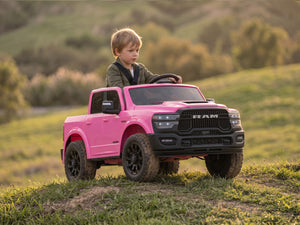 KerryYoo SQ7 Ride on Toys Car, 24V Truck RAM 2500 Rebel Electric Vehicle for Kids, Pickup Truck, 2 Seater, Bed Storage, Remote Control, Safety Belt, Music - Electric Truck for kids