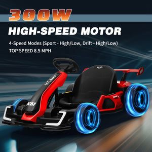 KerryYoo K61 Go Kart Electric Drift Kart with Length Adjustable Seat, 24V Outdoor Ride on Toy with 4 Speed Mode, Crazy Cart for Kids 6-12 Years Old, Fast 300W Motor, 8.5 MPH, Bluetooth - Electric Drift Kart for kids