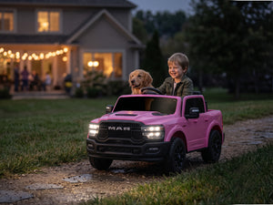 KerryYoo SQ7 Ride on Toys Car, 24V Truck RAM 2500 Rebel Electric Vehicle for Kids, Pickup Truck, 2 Seater, Bed Storage, Remote Control, Safety Belt, Music - Electric Truck for kids