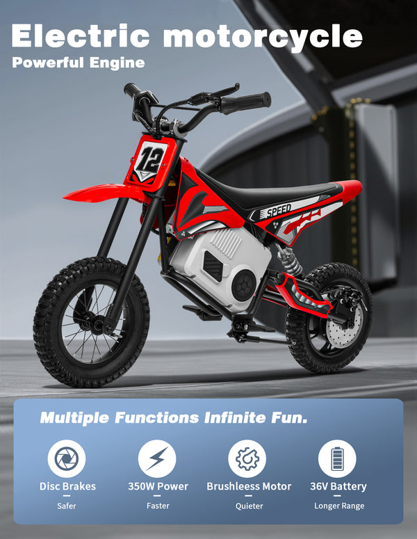 KerryYoo C11 36V 350W Electric Dirt Bike for Kids 8-14, Up to 16MPH Off-Road Electric Motorcycle with Explosion-Proof Tires, Twist Grip Throttle, Spring Suspension,Kids Ride On Dirtbike