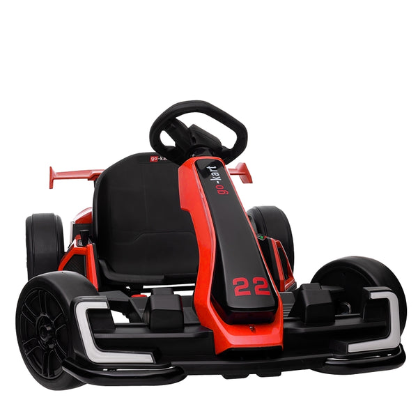 KerryYoo K61 Go Kart Electric Drift Kart Car with Adjustable Seat, 24V Outdoor Ride on Toy with 4 Speed Mode, Crazy Cart for Kids 6-12 Years Old,Fast 300W Motor,8.5 MPH, LED Lights, Bluetooth - Red