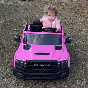 KerryYoo SQ7 2 Seater 24V Ride on Toys for Big Kids, Licensed RAM Kids Electric Truck Car with Remote Control, Storage Bed,1.9-4.4 MPH, Seat Belts - Electric Truck for kids