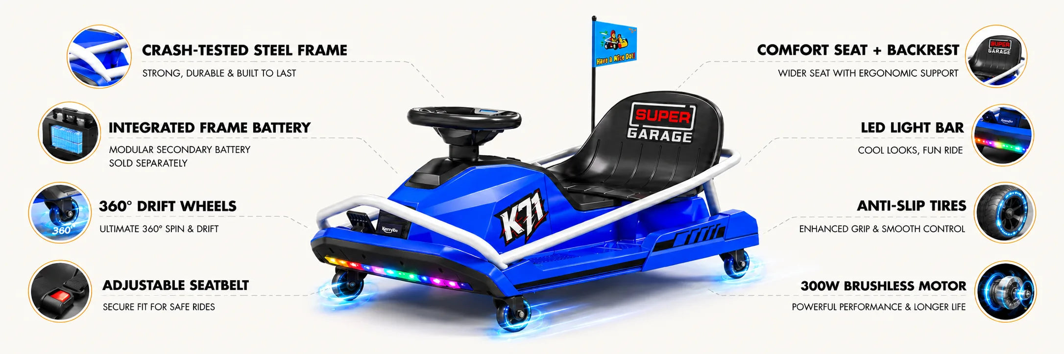 くに君　KART M14 KerryYoo K71 Go Kart - Electric Drift Kart for Kids 6-12 | 24V