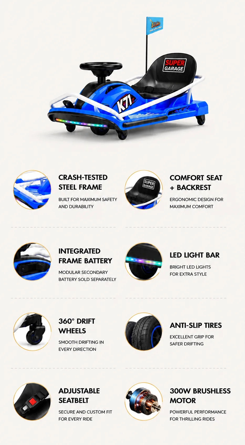 KerryYoo K71 Go Kart - Electric Drift Kart for Kids 6-12 | 24V